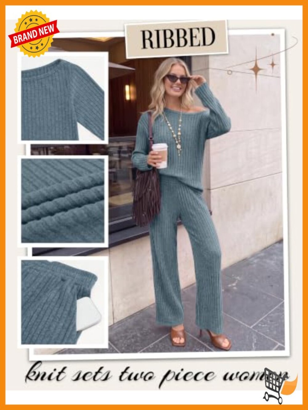 Off Shoulder Lounge Set Brushed Ribbed - Picture 2 of 5
